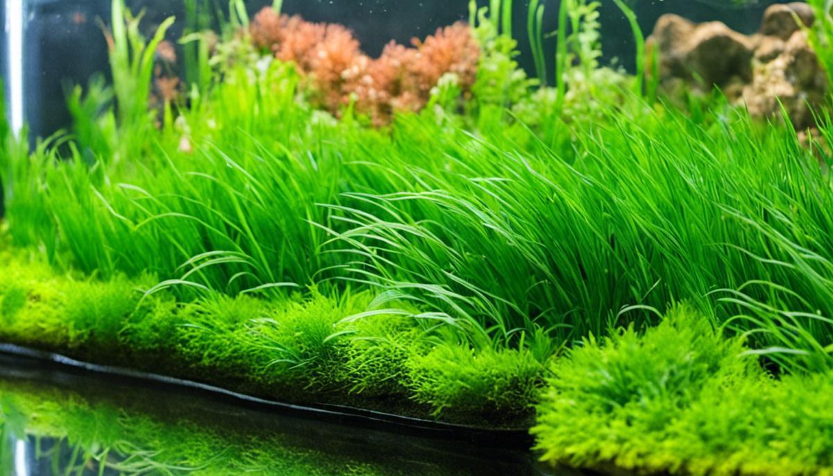 Dwarf Hairgrass in an aquarium, creating a lush green carpet-like effect on the bottom