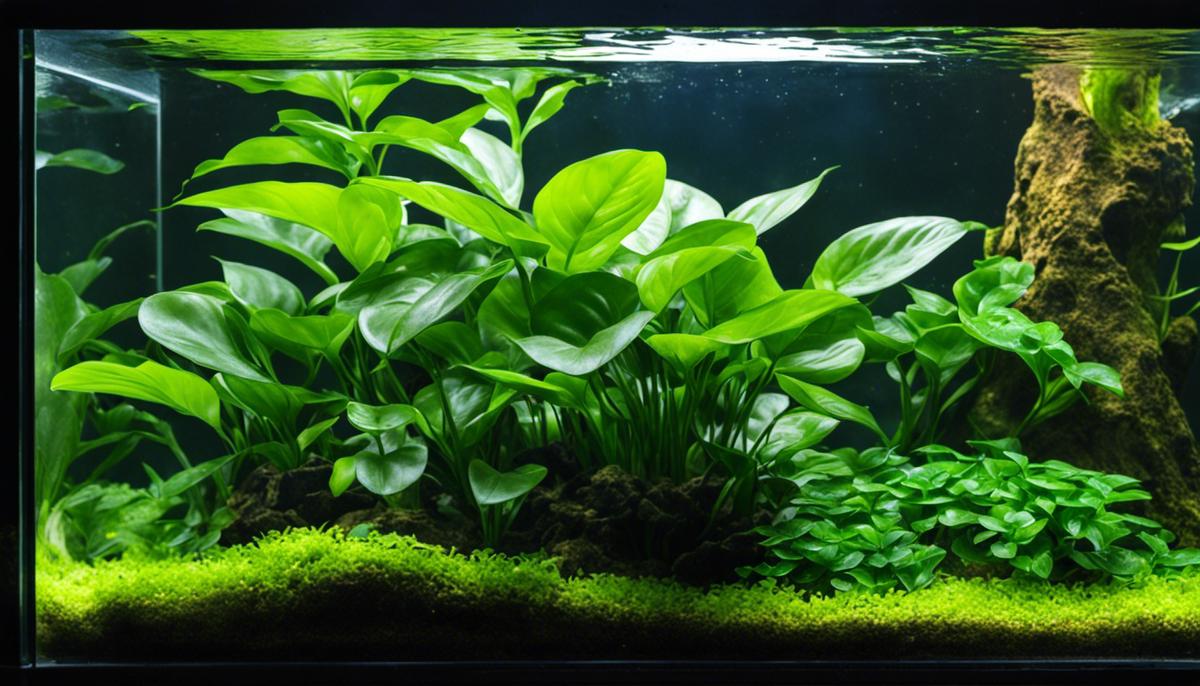 Image of a healthy Anubias Nana plant in an aquarium