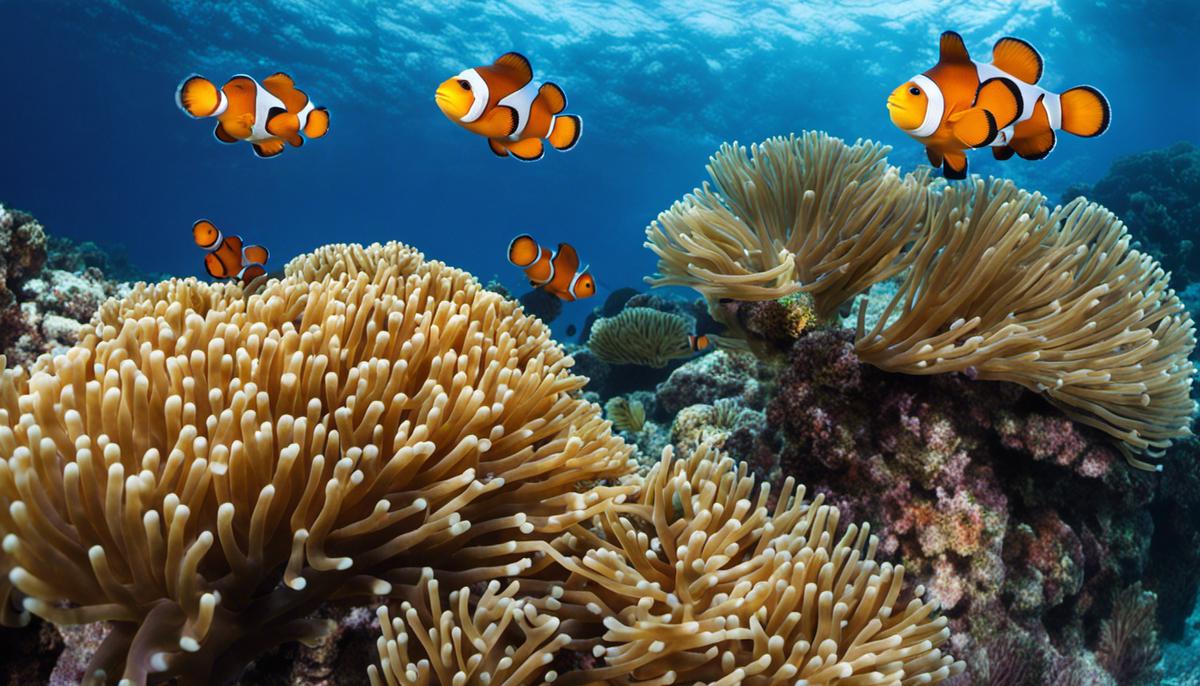 Image of clownfish swimming in a coral reef habitat.