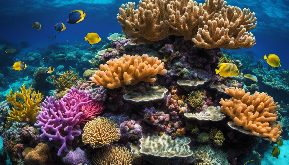 An image of vibrant corals in a coral reef.
