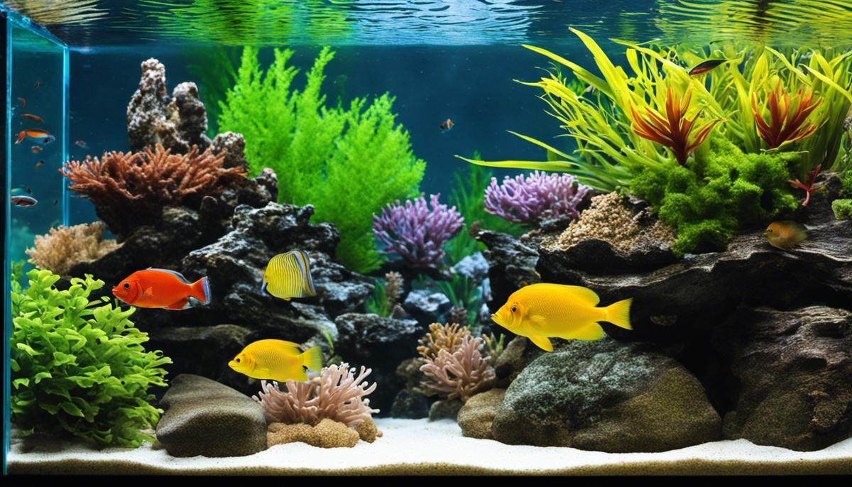 A comparison of a freshwater and saltwater aquarium, showcasing the different types of aquatic life and equipment needed in each.