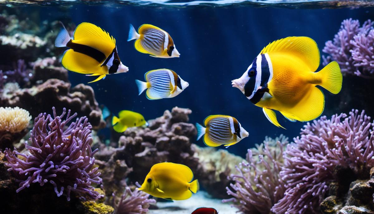 Image of various marine fish swimming in an aquarium.