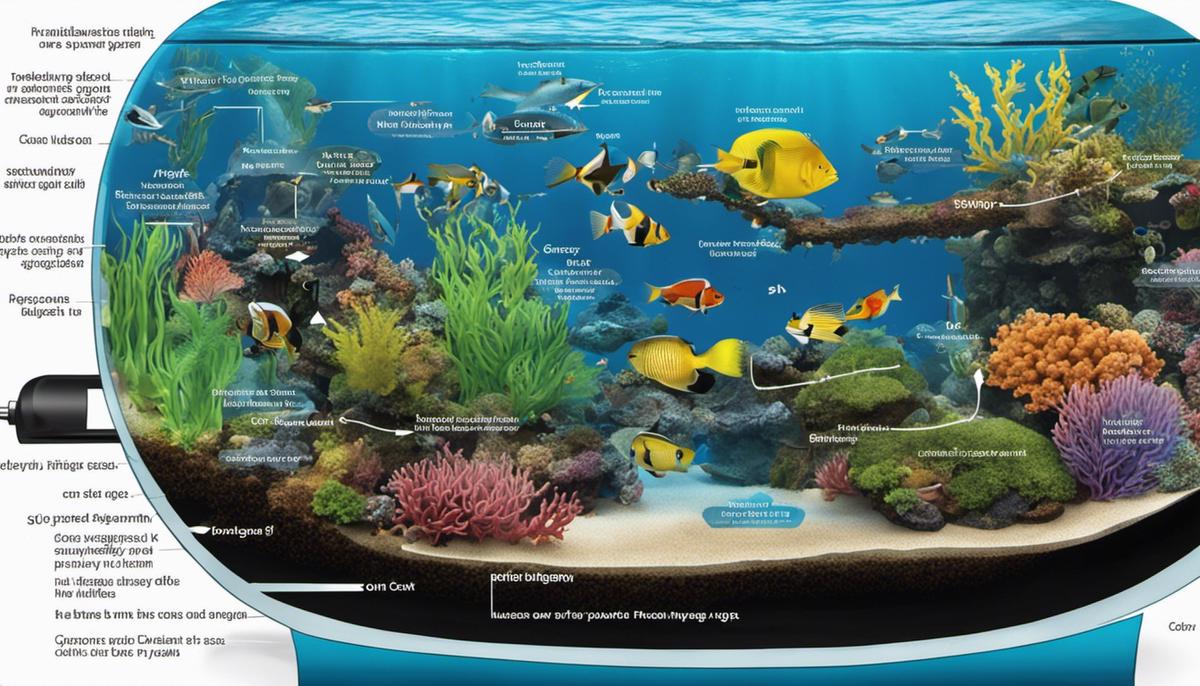 Diagram showing the nitrogen cycle in a saltwater fish tank