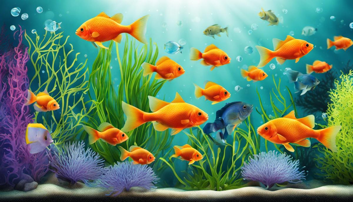 Illustration of fish in aquarium with different pH levels