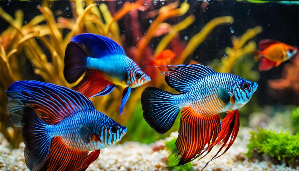 Colorful platies swimming in a fish tank