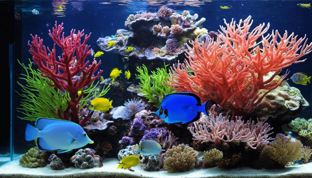 An image of a saltwater aquarium with various marine life maintained with the use of additives.