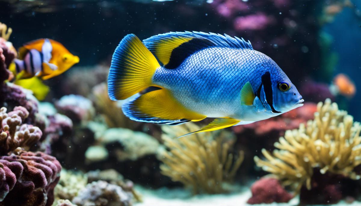 Image of saltwater fish swimming in a colorful aquarium environment