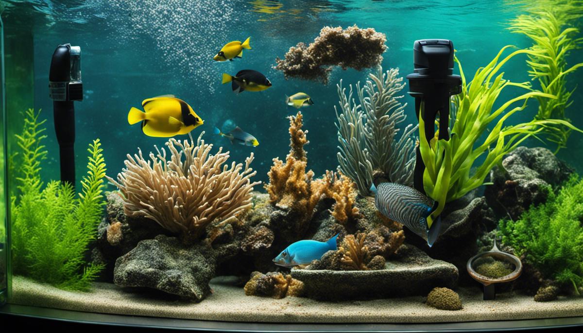 Image of various tools used for cleaning a saltwater fish tank