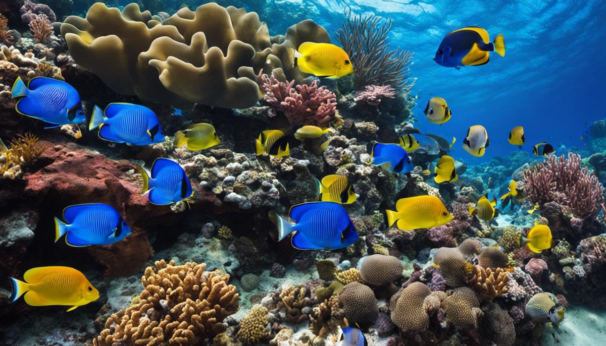 Image of various tropical saltwater fish swimming in a coral reef environment.