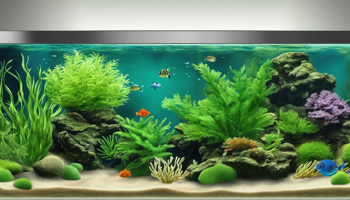 Illustration of common types of algae in aquariums.